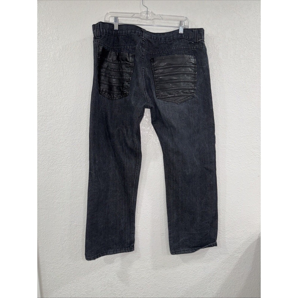 Hova Size 40 Men's Black Wash Jeans Embroidered Pockets Distressed